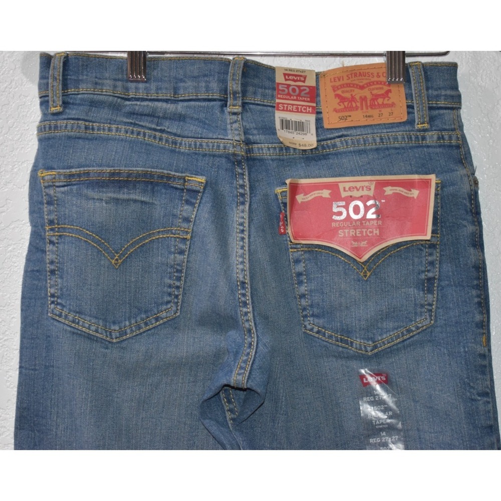 Levi's 502 Taper Stretch Regular Fit Jeans Med. Wash Boy Size 14R 915502 27 X 27 - Picture 3 of 16